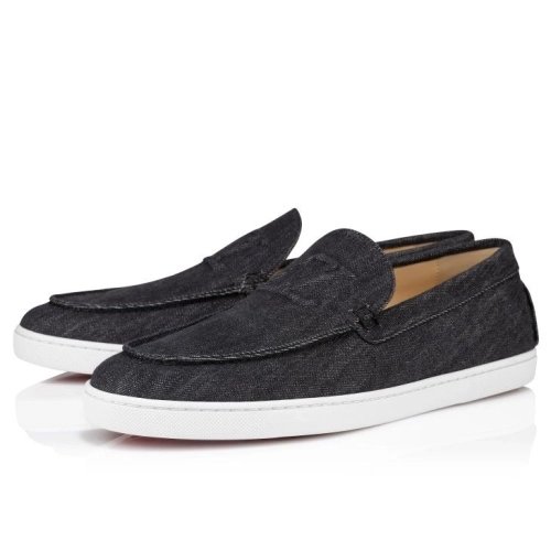 Discount Christian Louboutin Varsiboat Boat Shoes Denim And Rubber Black Outlet Sale