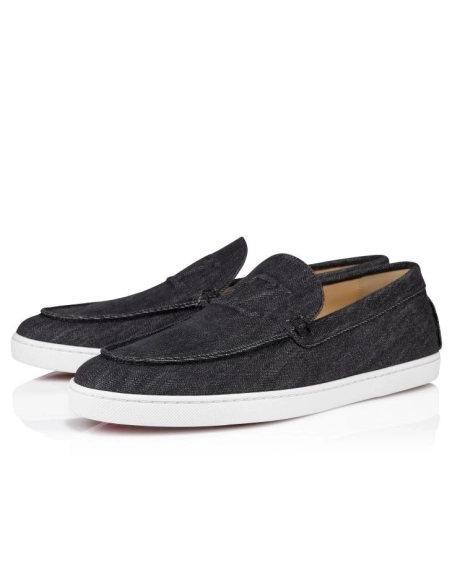 Discount Christian Louboutin Varsiboat Boat Shoes Denim And Rubber Black Outlet Sale