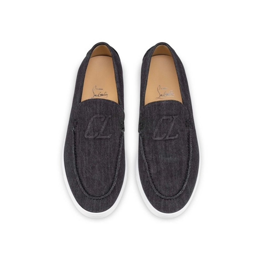 Discount Christian Louboutin Varsiboat Boat Shoes Denim And Rubber Black Outlet Sale