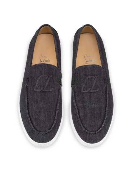 Discount Christian Louboutin Varsiboat Boat Shoes Denim And Rubber Black Outlet Sale