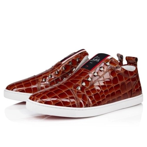 Knockoff Christian Louboutin F.A.V Fique A Vontade Slip-On Sneakers Alligator Embossed Calf Leather Acajou