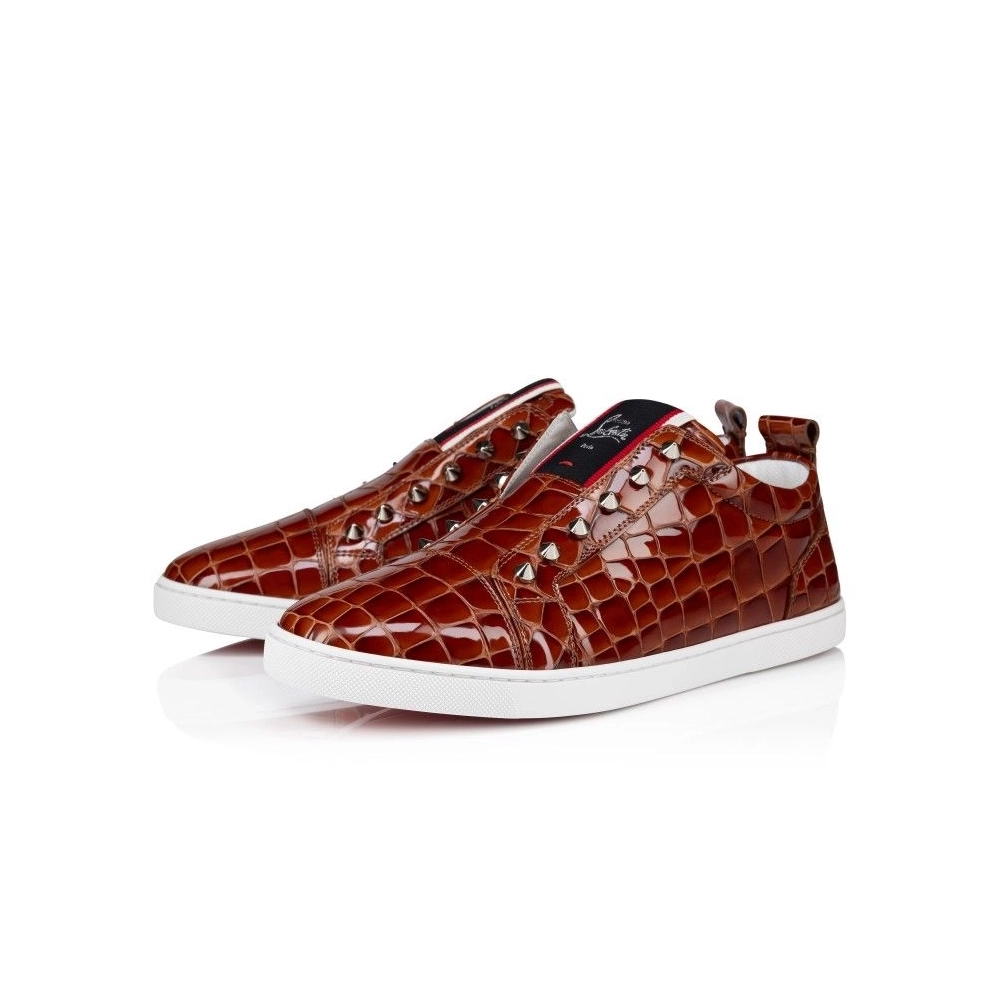 Knockoff Christian Louboutin F.A.V Fique A Vontade Slip-On Sneakers Alligator Embossed Calf Leather Acajou