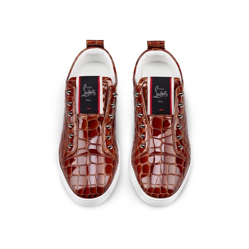 Knockoff Christian Louboutin F.A.V Fique A Vontade Slip-On Sneakers Alligator Embossed Calf Leather Acajou