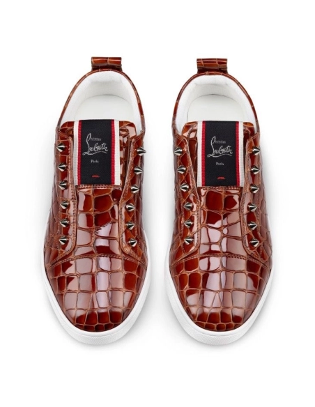 Knockoff Christian Louboutin F.A.V Fique A Vontade Slip-On Sneakers Alligator Embossed Calf Leather Acajou