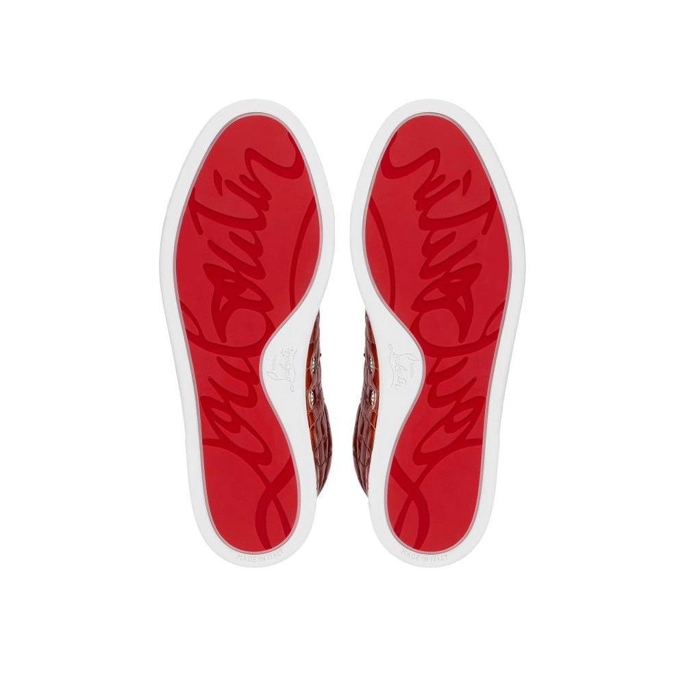 Knockoff Christian Louboutin F.A.V Fique A Vontade Slip-On Sneakers Alligator Embossed Calf Leather Acajou