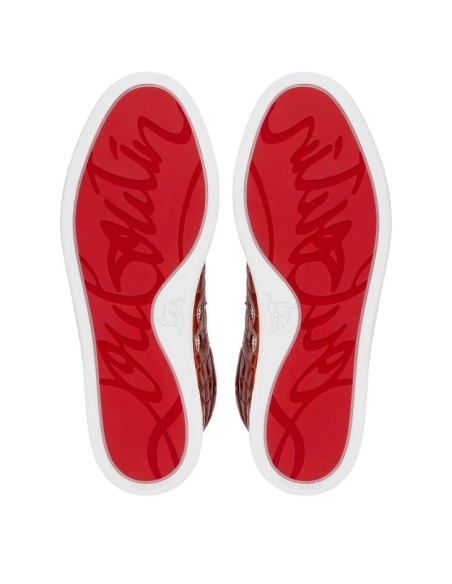 Knockoff Christian Louboutin F.A.V Fique A Vontade Slip-On Sneakers Alligator Embossed Calf Leather Acajou