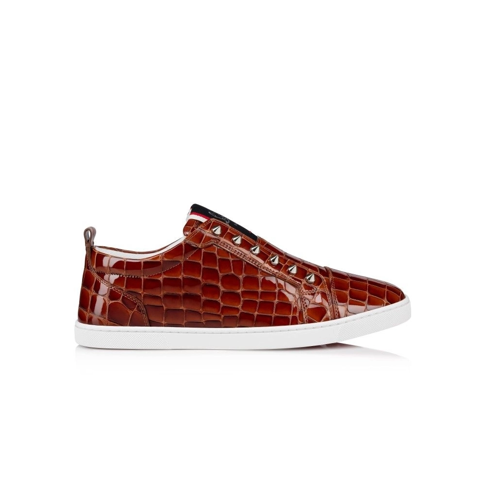 Knockoff Christian Louboutin F.A.V Fique A Vontade Slip-On Sneakers Alligator Embossed Calf Leather Acajou