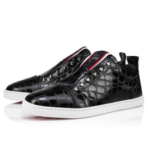 Cheap Christian Louboutin F.A.V Fique A Vontade Slip-On Sneakers Alligator Embossed Calf Leather Black
