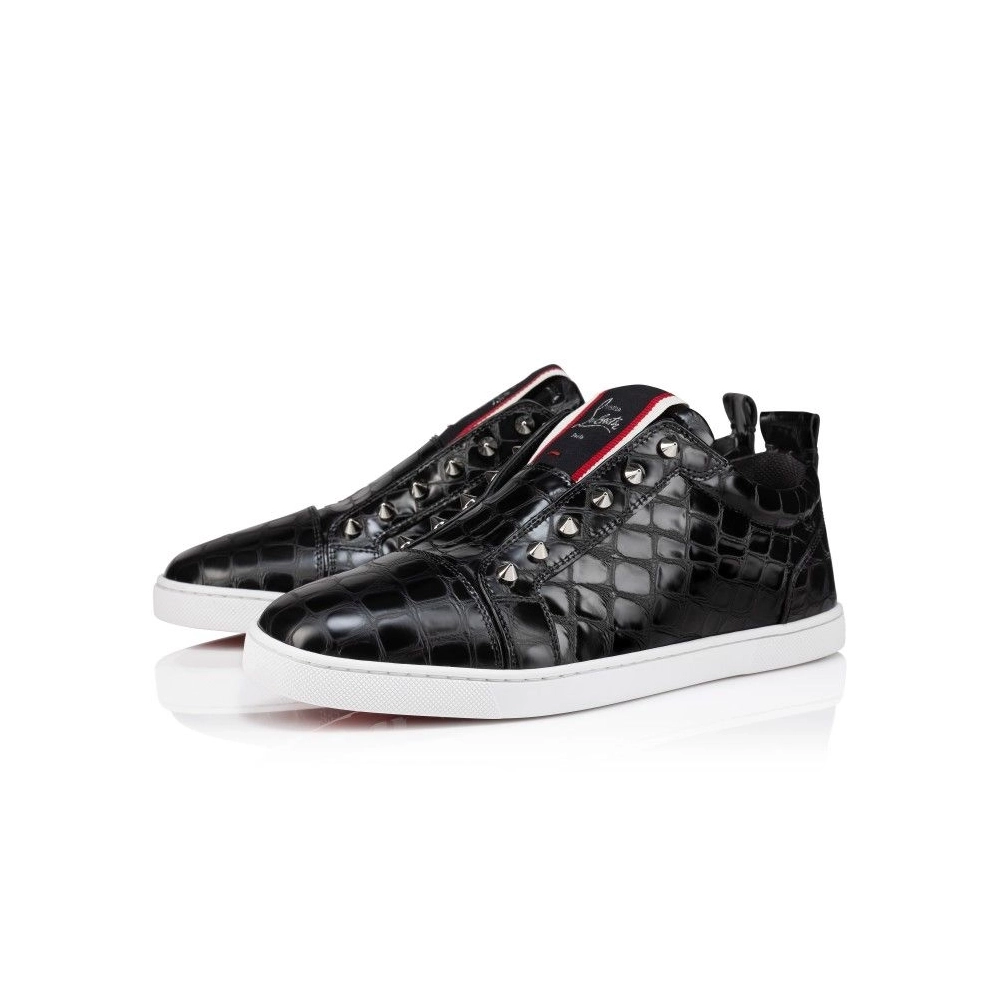 Cheap Christian Louboutin F.A.V Fique A Vontade Slip-On Sneakers Alligator Embossed Calf Leather Black