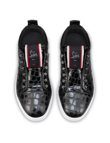 Cheap Christian Louboutin F.A.V Fique A Vontade Slip-On Sneakers Alligator Embossed Calf Leather Black