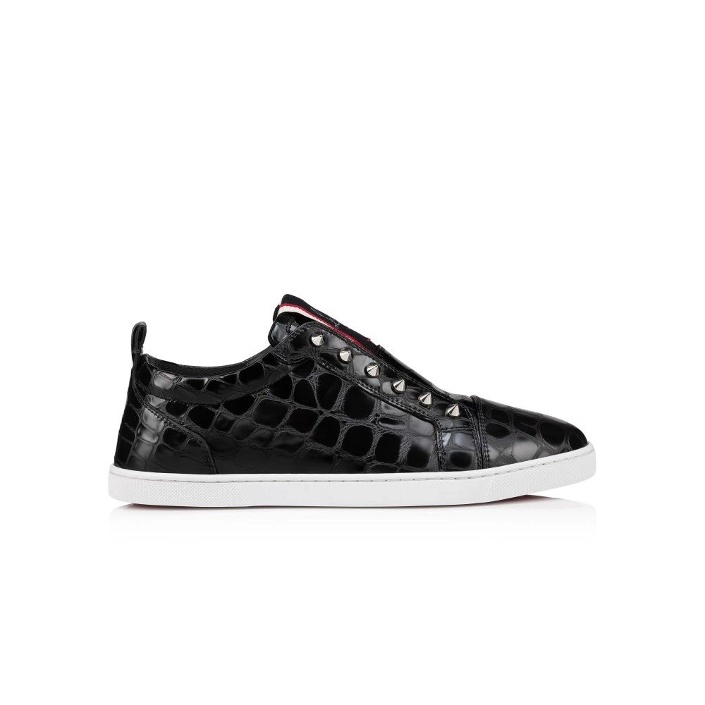 Cheap Christian Louboutin F.A.V Fique A Vontade Slip-On Sneakers Alligator Embossed Calf Leather Black