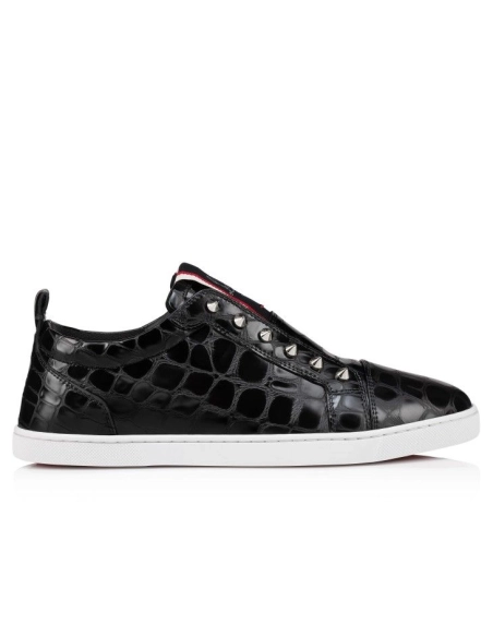Cheap Christian Louboutin F.A.V Fique A Vontade Slip-On Sneakers Alligator Embossed Calf Leather Black