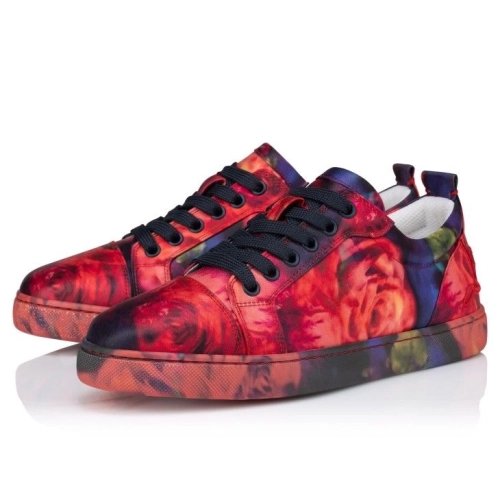 Cheap Christian Louboutin Fun Louise Junior Men Sneakers Roses Printed Crepe Satin Multicolor
