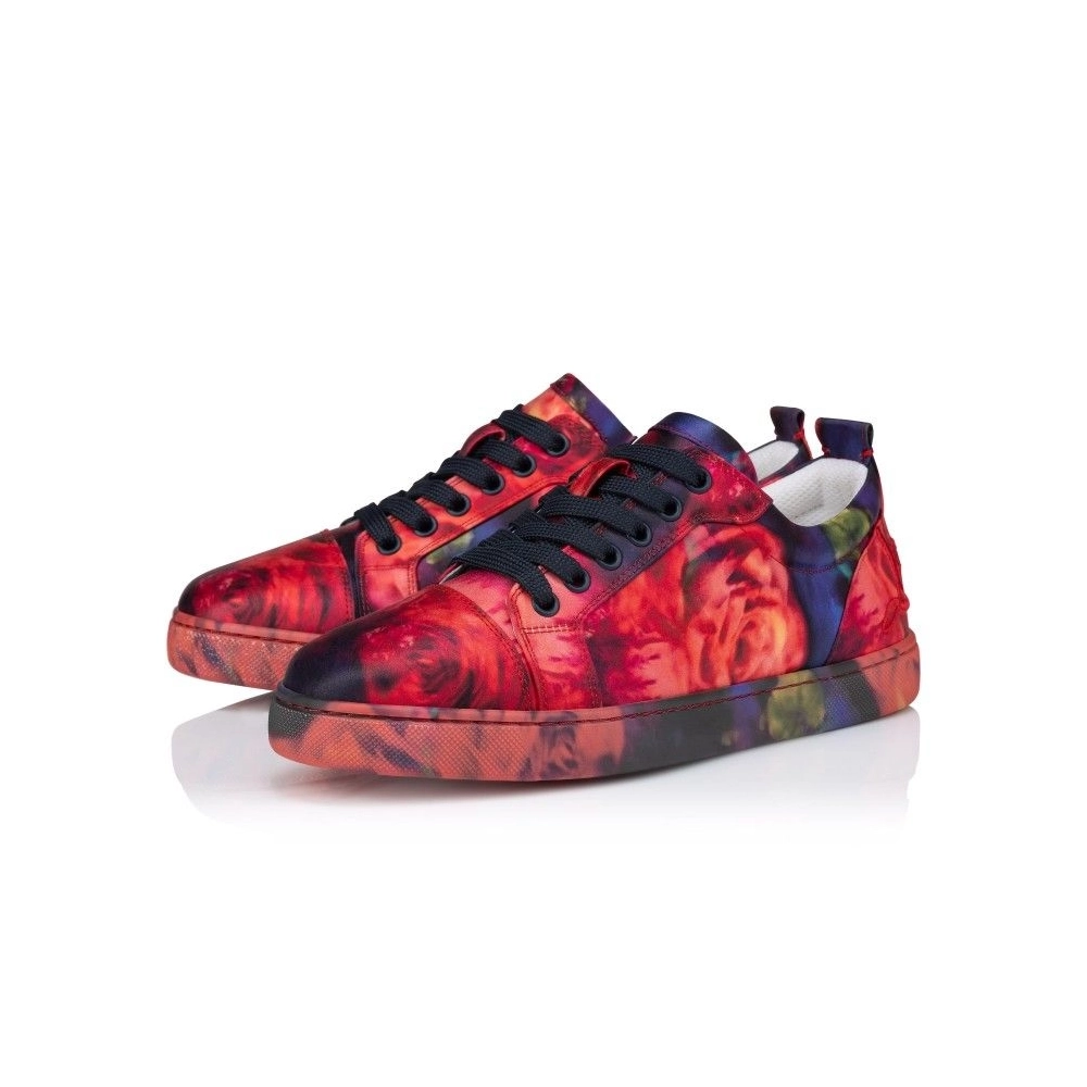 Cheap Christian Louboutin Fun Louise Junior Men Sneakers Roses Printed Crepe Satin Multicolor