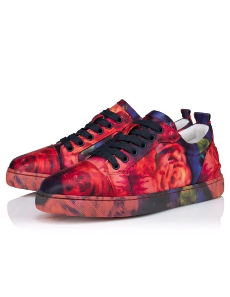 Cheap Christian Louboutin Fun Louise Junior Men Sneakers Roses Printed Crepe Satin Multicolor