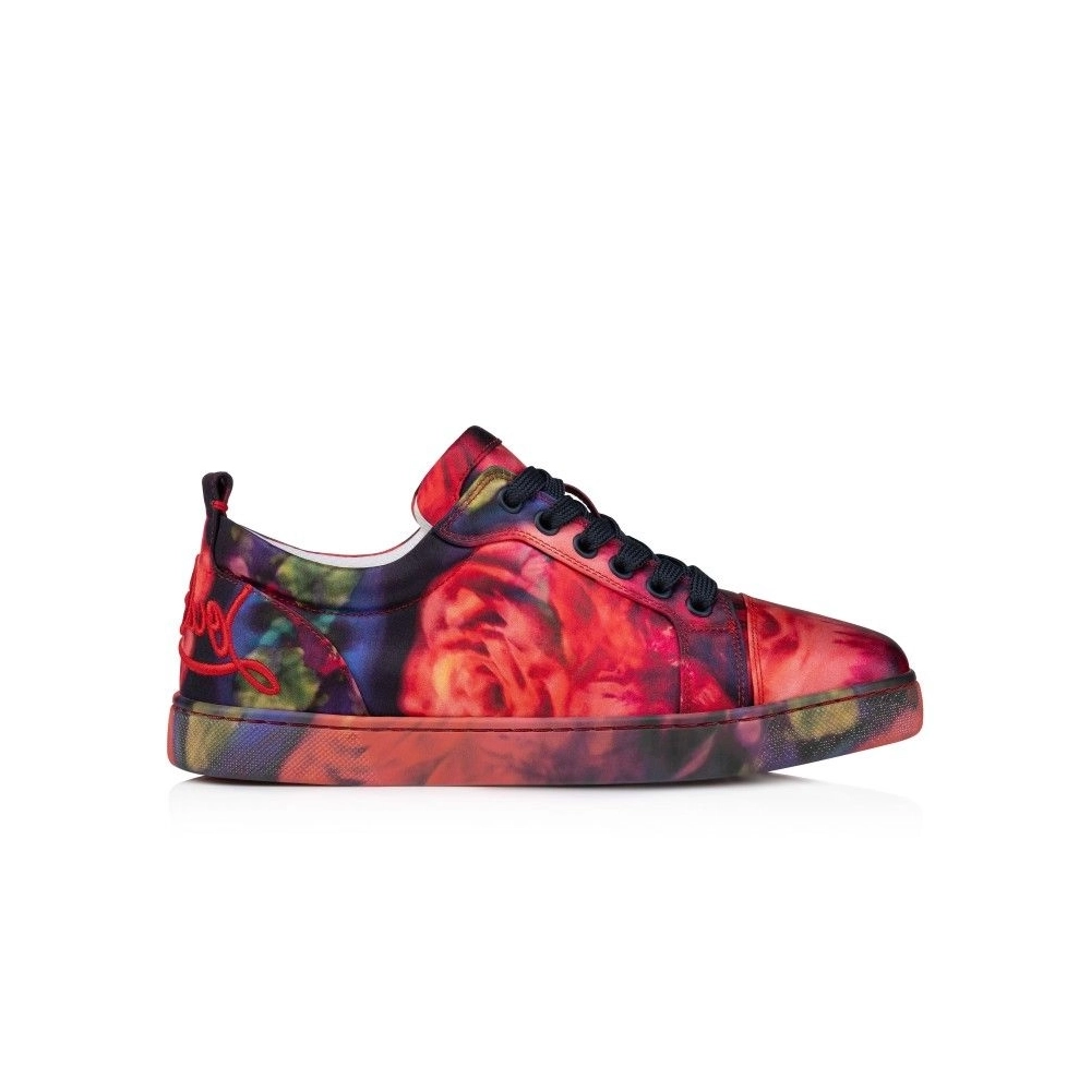 Cheap Christian Louboutin Fun Louise Junior Men Sneakers Roses Printed Crepe Satin Multicolor