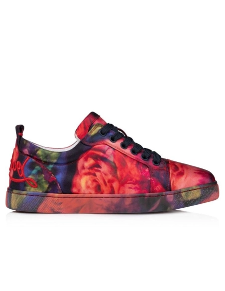 Cheap Christian Louboutin Fun Louise Junior Men Sneakers Roses Printed Crepe Satin Multicolor