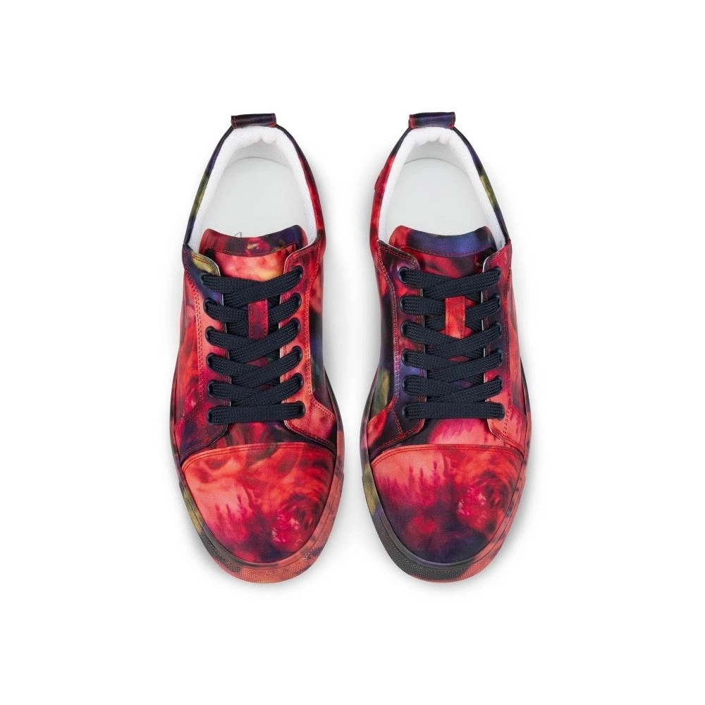 Cheap Christian Louboutin Fun Louise Junior Men Sneakers Roses Printed Crepe Satin Multicolor