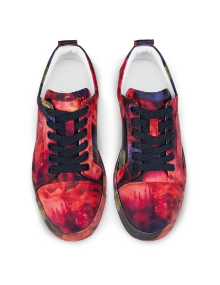 Cheap Christian Louboutin Fun Louise Junior Men Sneakers Roses Printed Crepe Satin Multicolor