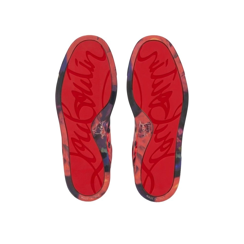 Cheap Christian Louboutin Fun Louise Junior Men Sneakers Roses Printed Crepe Satin Multicolor