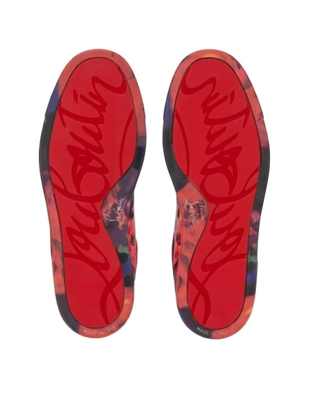 Cheap Christian Louboutin Fun Louise Junior Men Sneakers Roses Printed Crepe Satin Multicolor