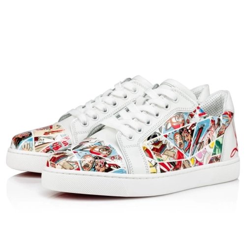 Fake Christian Louboutin Fun Vieira Men Sneakers Patent Calf Comics Print Multicolor