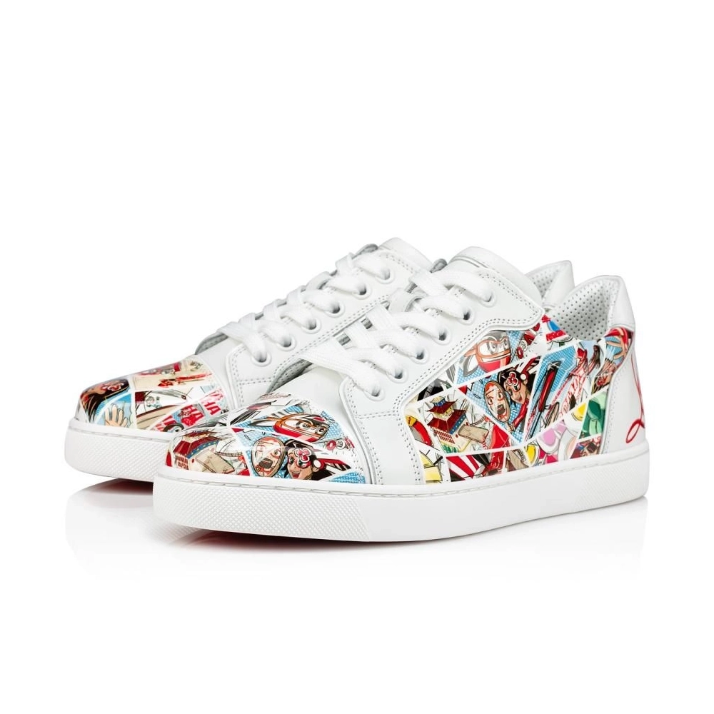 Fake Christian Louboutin Fun Vieira Men Sneakers Patent Calf Comics Print Multicolor