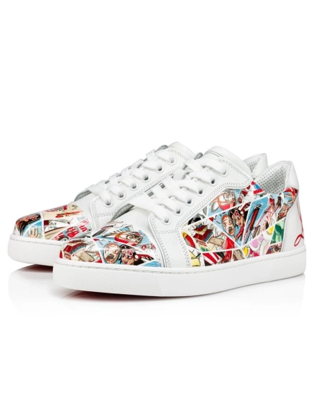 Fake Christian Louboutin Fun Vieira Men Sneakers Patent Calf Comics Print Multicolor