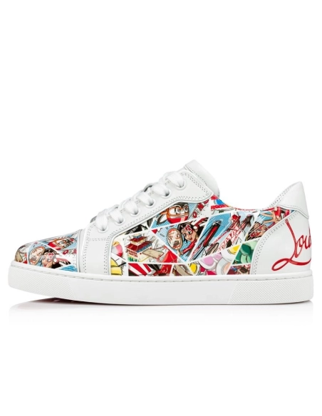 Fake Christian Louboutin Fun Vieira Men Sneakers Patent Calf Comics Print Multicolor