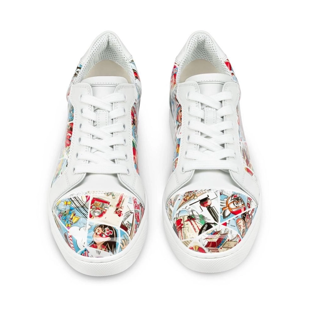 Fake Christian Louboutin Fun Vieira Men Sneakers Patent Calf Comics Print Multicolor