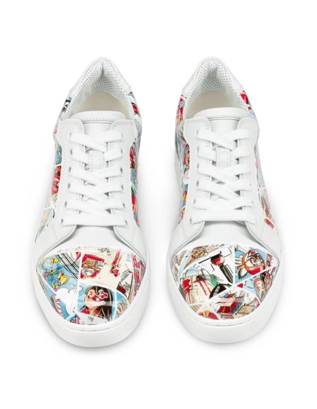 Fake Christian Louboutin Fun Vieira Men Sneakers Patent Calf Comics Print Multicolor