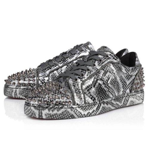 Fake Christian Louboutin Seavaste 2 Sneakers Snake Printed Calf Leather And Spikes Silver