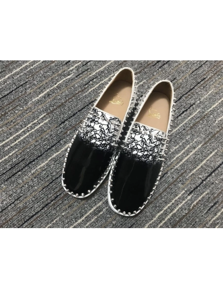 Fake Christian Louboutin Pik Boat Spikes Slip-on Sneakers Patent Leather Black White