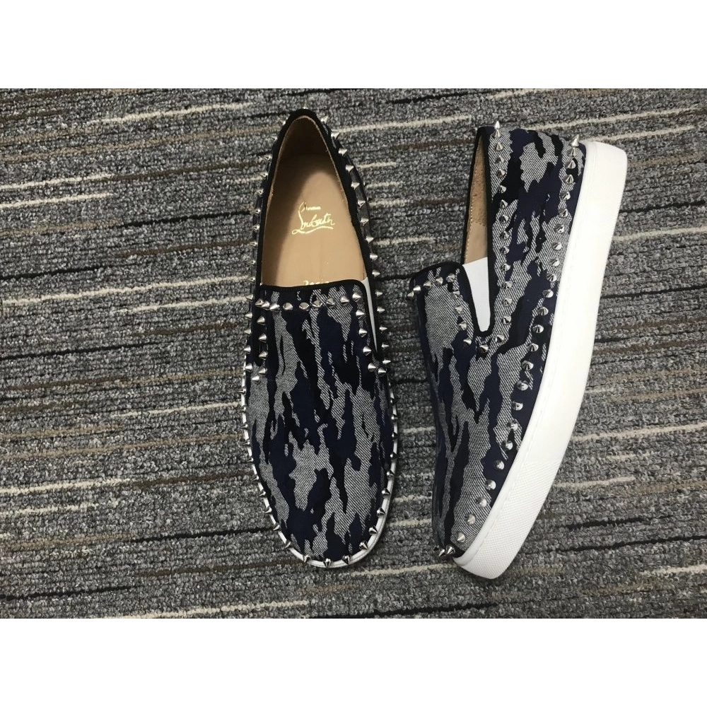 Discount Christian Louboutin Pik Boat Spikes Slip-on Sneakers Fabric Multicolor Outlet Online