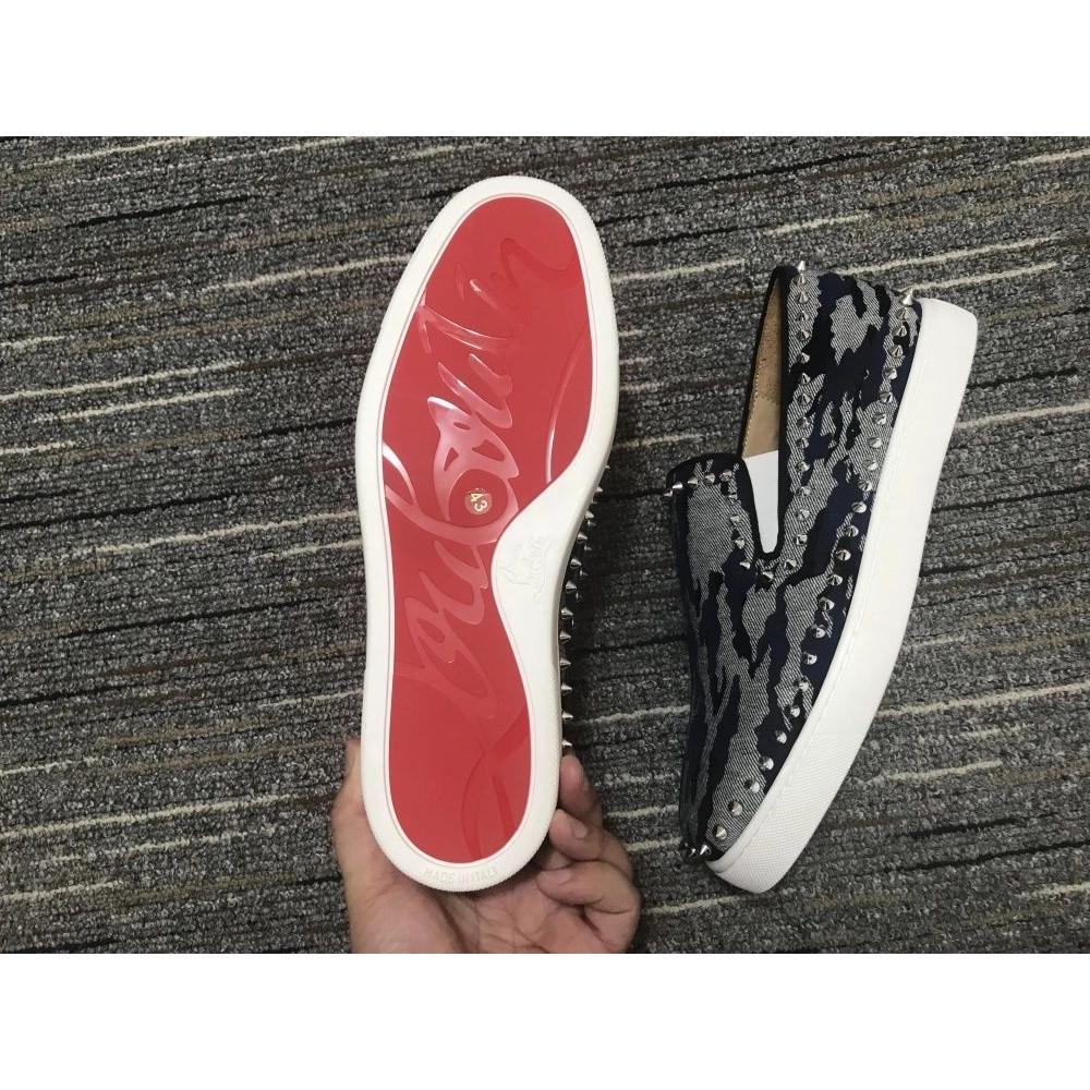 Discount Christian Louboutin Pik Boat Spikes Slip-on Sneakers Fabric Multicolor Outlet Online