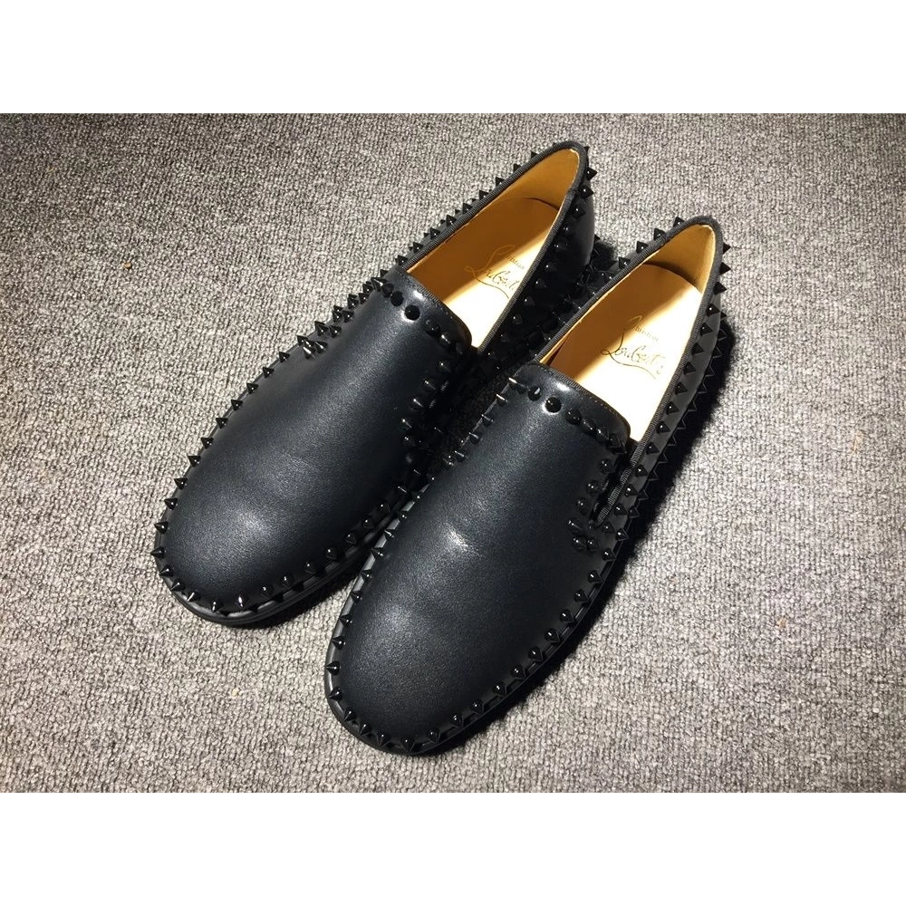 Fake Christian Louboutin Pik Boat Spikes Slip-on Sneakers Calf Leather Black