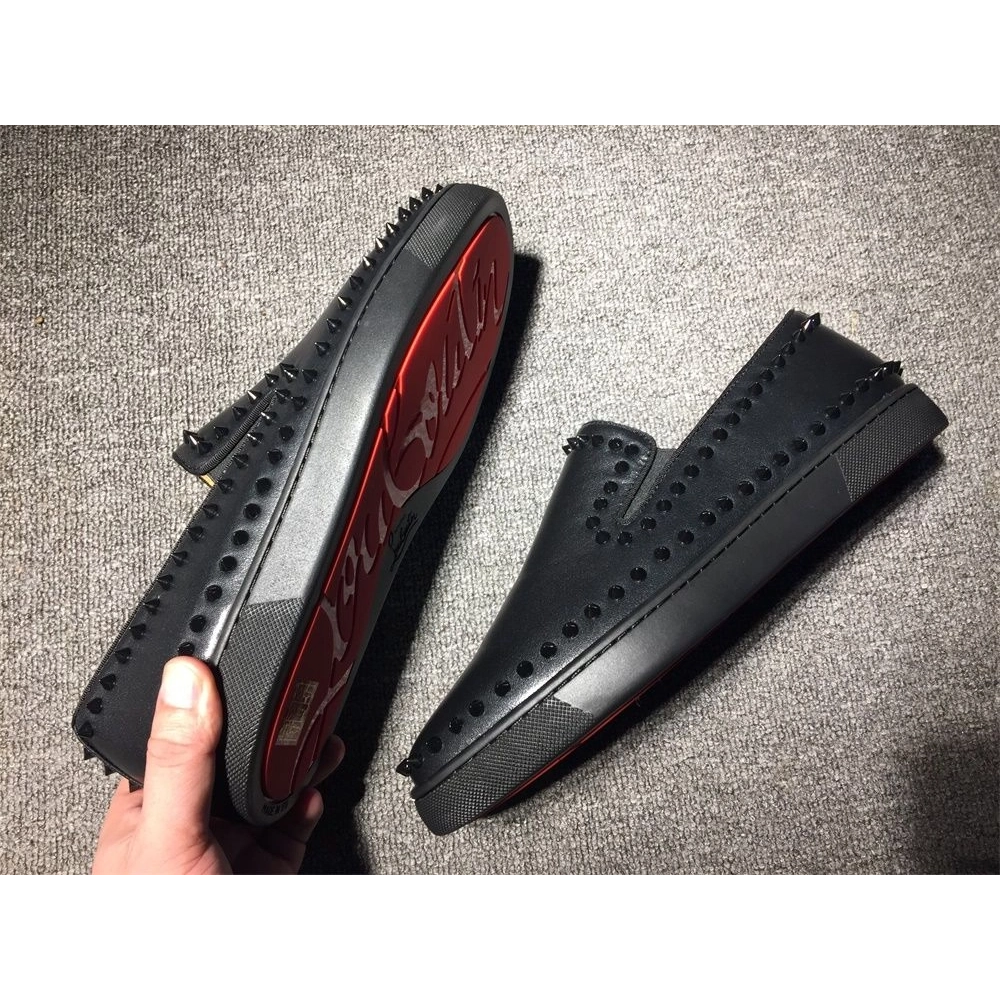 Fake Christian Louboutin Pik Boat Spikes Slip-on Sneakers Calf Leather Black