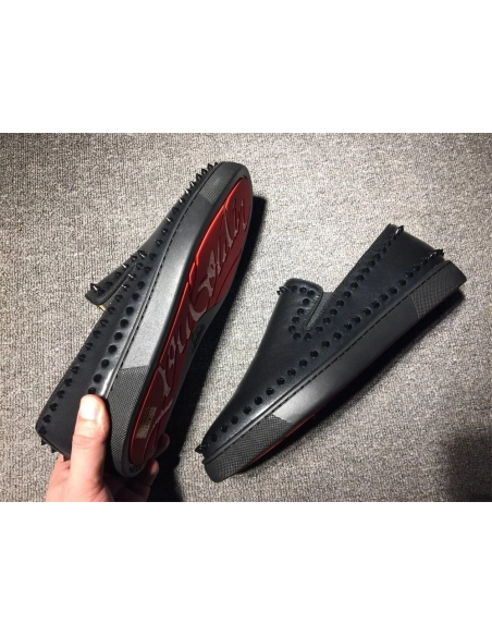 Fake Christian Louboutin Pik Boat Spikes Slip-on Sneakers Calf Leather Black