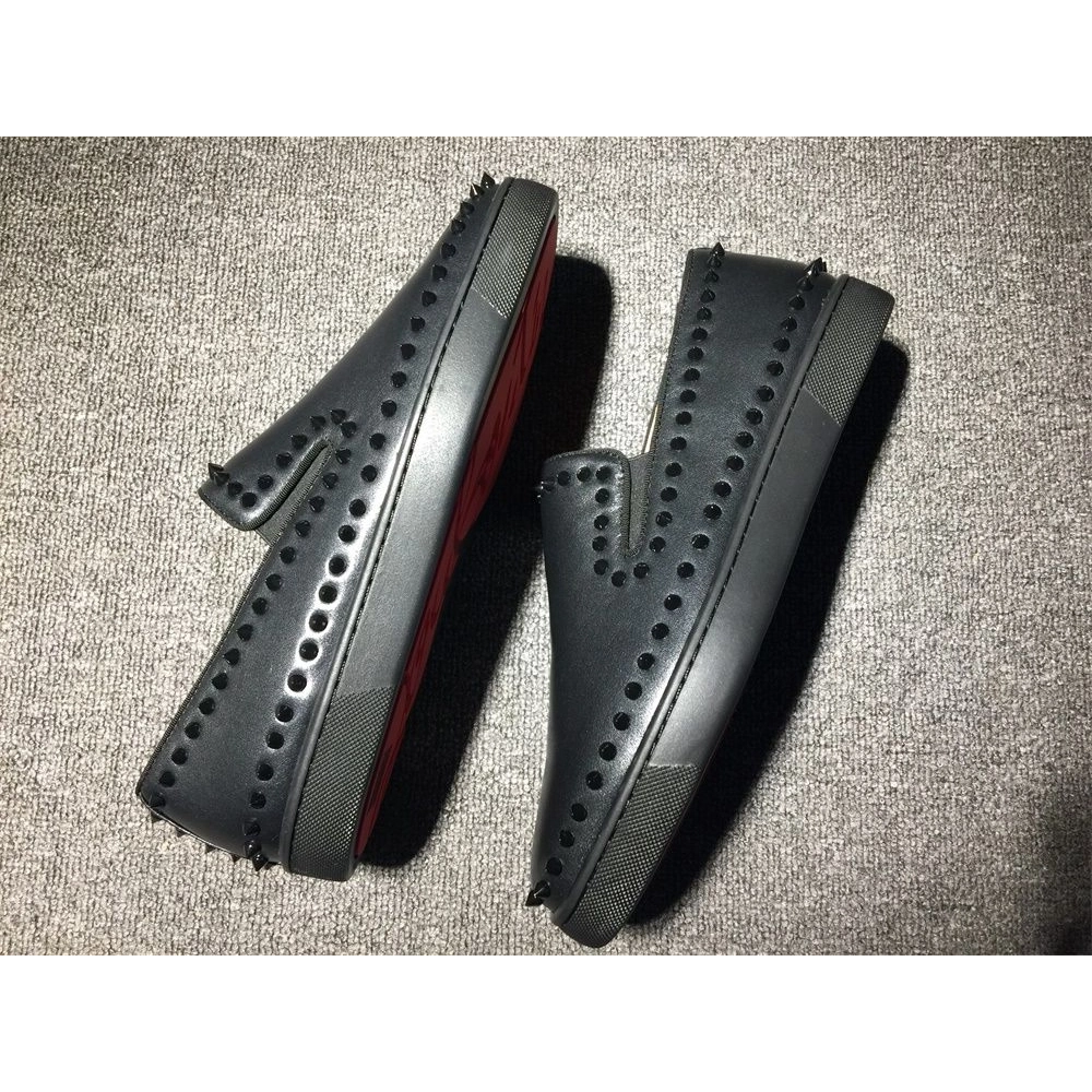 Fake Christian Louboutin Pik Boat Spikes Slip-on Sneakers Calf Leather Black