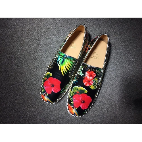 Knockoff Christian Louboutin Pik Boat Spikes Slip-on Sneakers Floral-Print Calf Leather Multi
