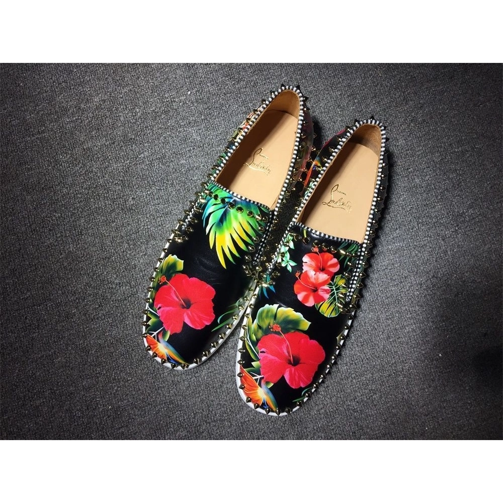 Knockoff Christian Louboutin Pik Boat Spikes Slip-on Sneakers Floral-Print Calf Leather Multi