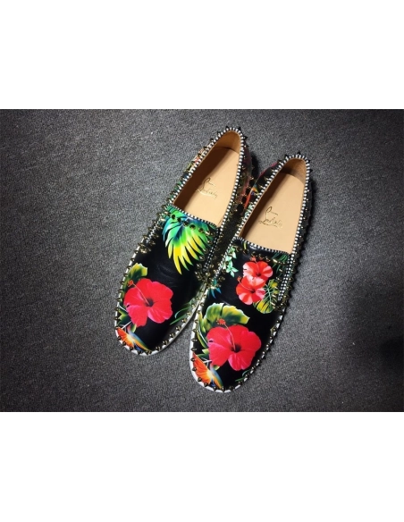 Knockoff Christian Louboutin Pik Boat Spikes Slip-on Sneakers Floral-Print Calf Leather Multi