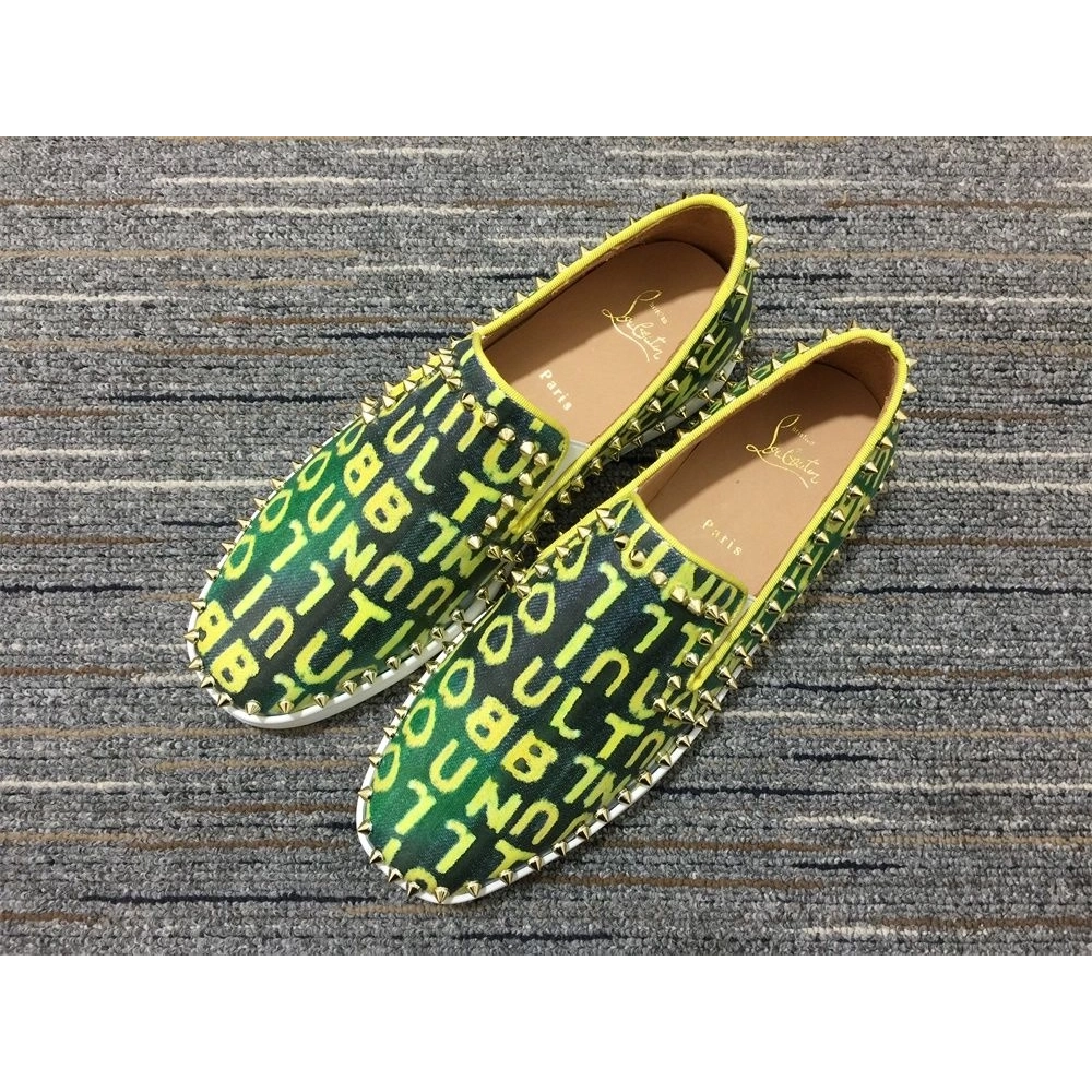 Replica Christian Louboutin Pik Boat Spikes Slip-on Sneakers Logo-Print Canvas Green
