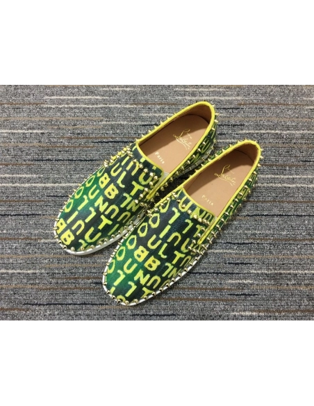 Replica Christian Louboutin Pik Boat Spikes Slip-on Sneakers Logo-Print Canvas Green