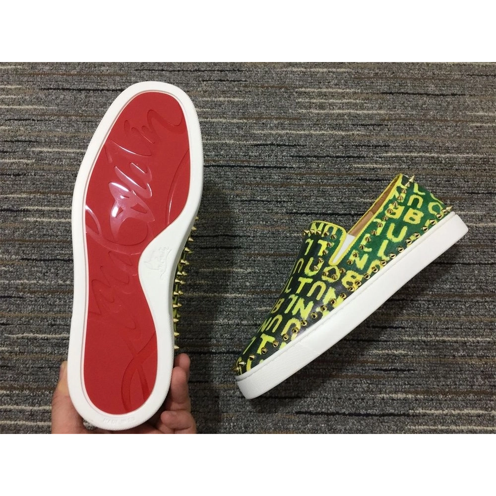 Replica Christian Louboutin Pik Boat Spikes Slip-on Sneakers Logo-Print Canvas Green