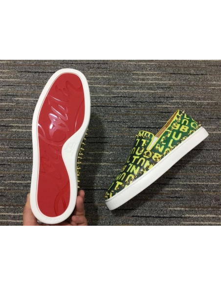 Replica Christian Louboutin Pik Boat Spikes Slip-on Sneakers Logo-Print Canvas Green
