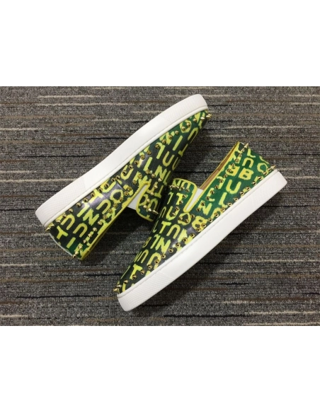 Replica Christian Louboutin Pik Boat Spikes Slip-on Sneakers Logo-Print Canvas Green