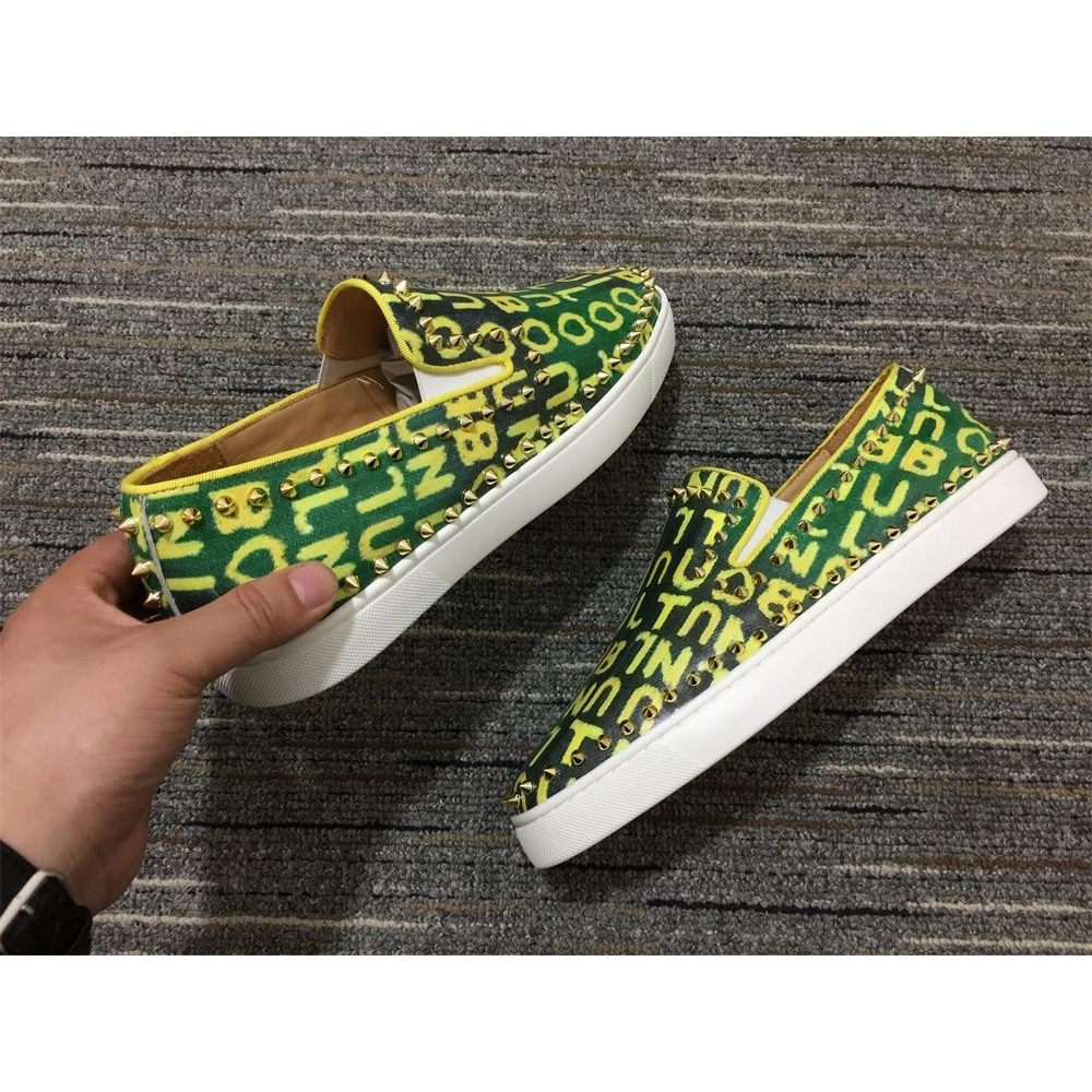 Replica Christian Louboutin Pik Boat Spikes Slip-on Sneakers Logo-Print Canvas Green