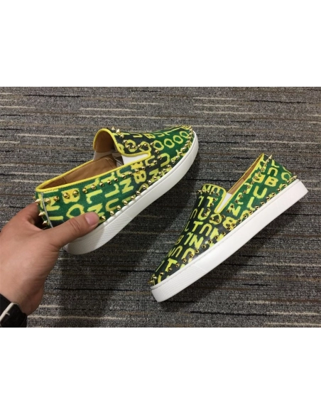 Replica Christian Louboutin Pik Boat Spikes Slip-on Sneakers Logo-Print Canvas Green