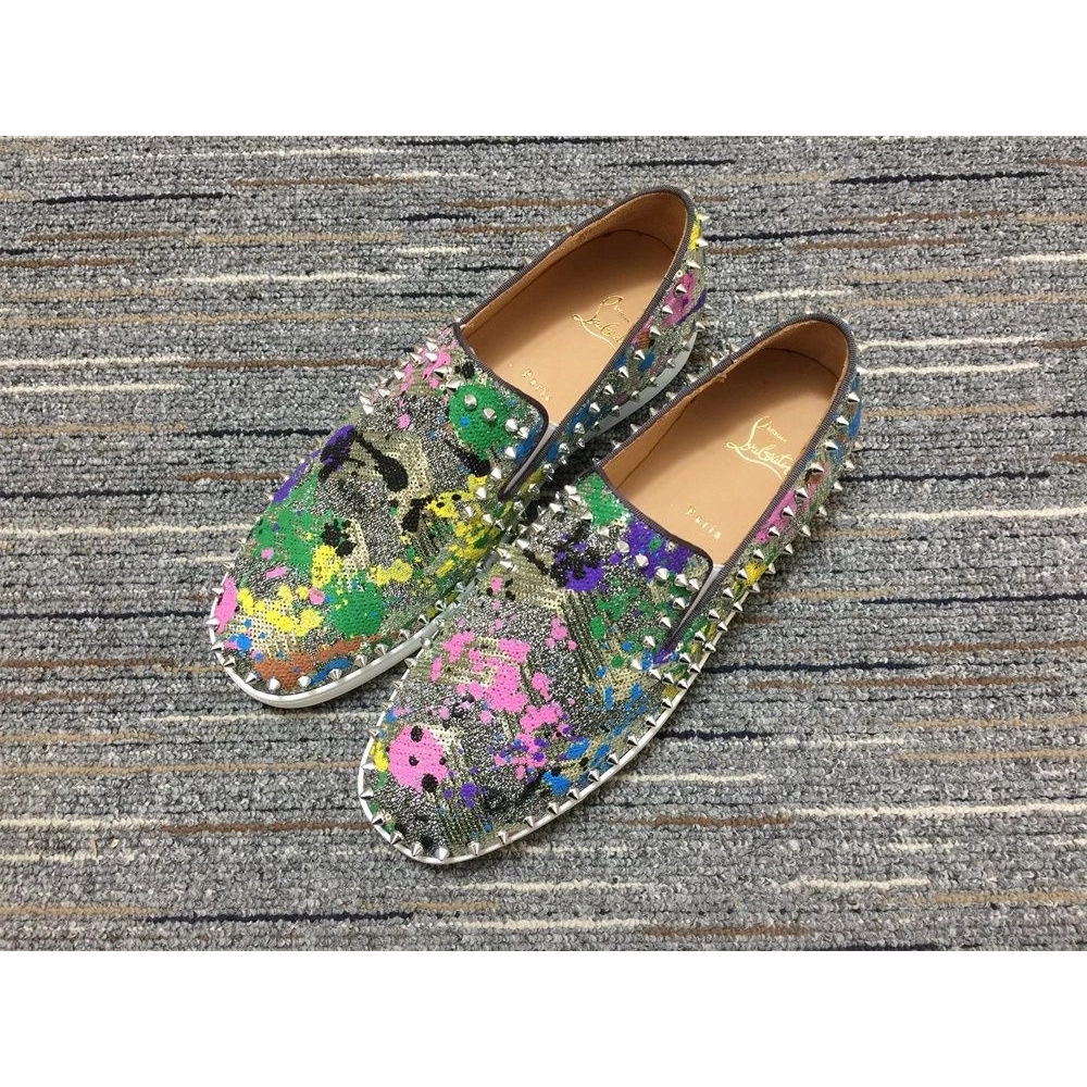 Fake Christian Louboutin Pik Boat Spikes Slip-on Flat Multicolor, Replica CL Shoes
